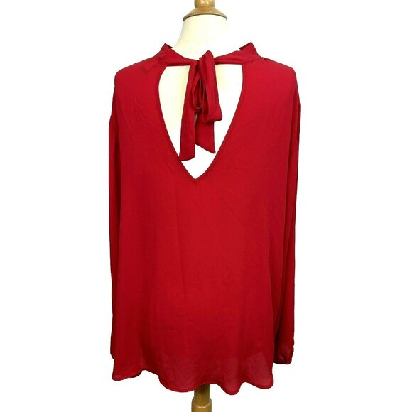 Torrid Blouse Plus Size 3X Georgette Mock Neck Tie Back Long Sleeve Red - Picture 2 of 4